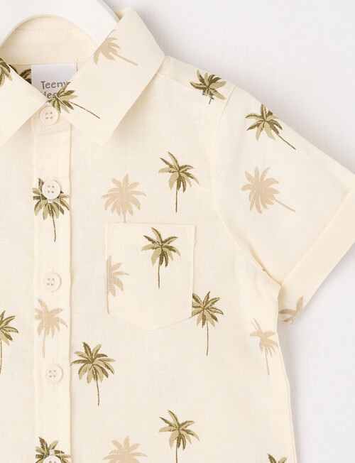 Teeny Weeny Palm Tree Linen Blend Long-Sleeve Woven Shirt, Cream product photo View 02 L