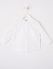 Teeny Weeny Linen Blend Long-Sleeve Woven GPA Neck Shirt, White product photo