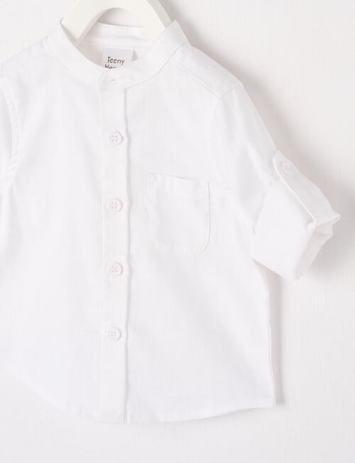 Teeny Weeny Linen Blend Long-Sleeve Woven GPA Neck Shirt, White product photo View 02 L