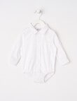 Teeny Weeny Linen Blend Long-Sleeve Woven Bodysuit Shirt, white product photo