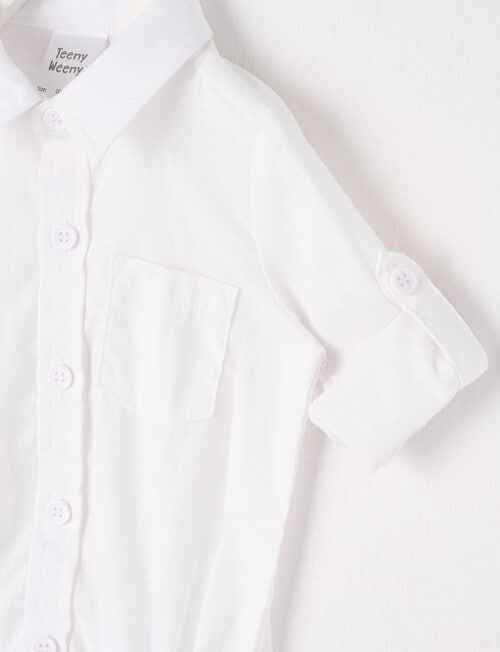 Teeny Weeny Linen Blend Long-Sleeve Woven Bodysuit Shirt, white product photo View 02 L