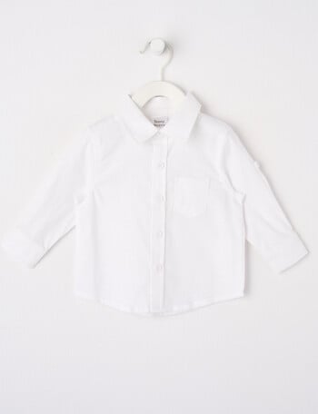 Teeny Weeny Linen Blend Long-Sleeve Woven Shirt, White product photo