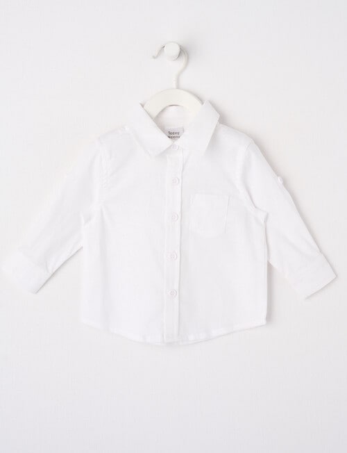 Teeny Weeny Linen Blend Long-Sleeve Woven Shirt, White product photo