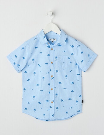 Mac & Ellie All Over Print Dino Short Sleeve Shirt, Blue product photo