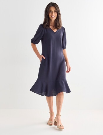 Ella J Textured Dress, Navy product photo