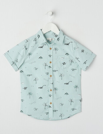 Mac & Ellie All Over Print Dino Short Sleeve Shirt, Mint product photo