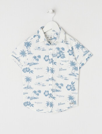 Mac & Ellie Palm All Over Print Short Sleeve Shirt, White product photo