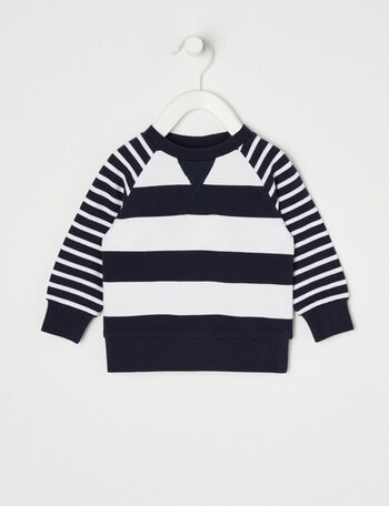 Teeny Weeny All Dressed Up Stripe Pique Sweatshirt, Navy & White product photo