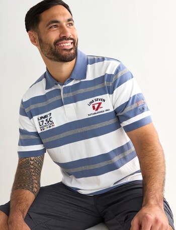 Line 7 Alex Stripe Short Sleeve Polo Shirt, White product photo