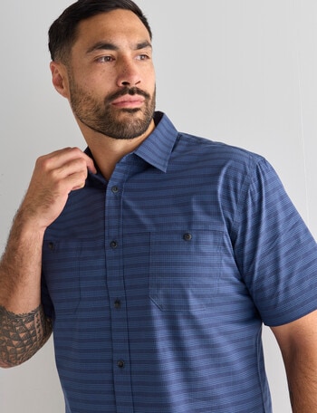 Kauri Trail Base Stretch Short Sleeve Shirt, Denim Blue product photo