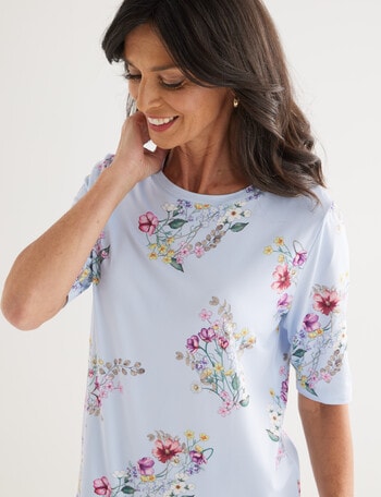 Ella J Elbow Sleeve Tee, Pale Blue Print product photo