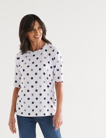 Ella J Elbow Sleeve Tee, Navy Spot product photo