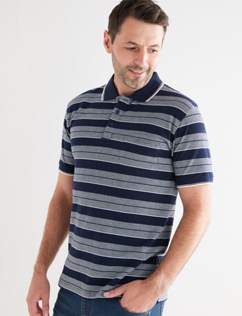 Chisel Stripe Pique Short Sleeve Polo, Navy product photo