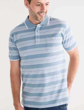 Chisel Stripe Pique Short Sleeve Polo, Teal product photo