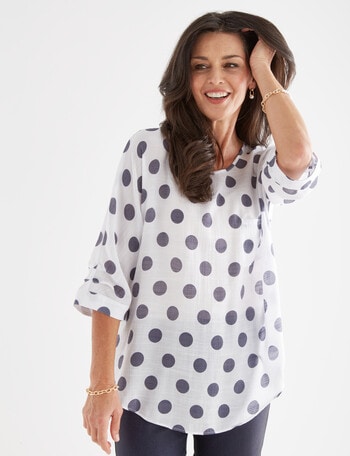 Ella J Longline Top, Navy Spot product photo