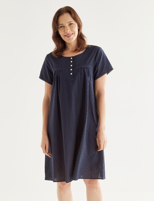 Ruby & Bloom Hail Spot Short Sleeve Nightie, Navy, 10-26 product photo