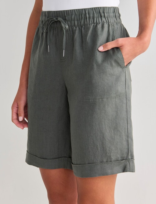 Zest Essential Linen Knee Short, Thyme product photo