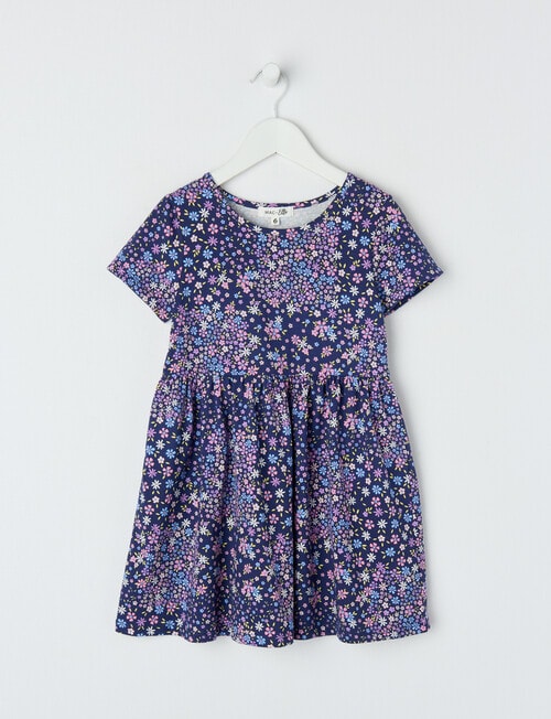 Mac & Ellie Floral Patchwork Knit Short Sleeve Dress, Navy product photo