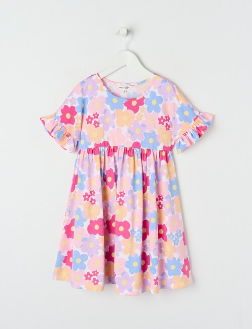 Mac & Ellie Floral Knit Short Sleeve Frill Sleeve Dress, White product photo