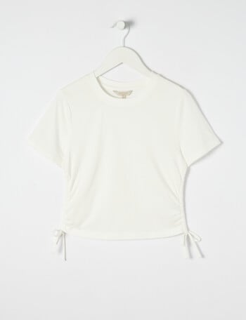 Switch Short Sleeve Side Ruched Tee, White product photo