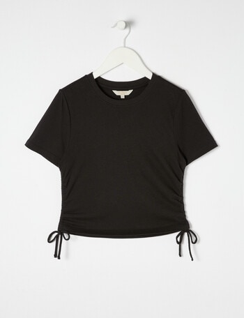 Switch Short Sleeve Side Ruched Tee, Black product photo