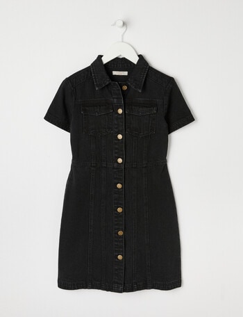 Switch Cargo Denim Short Sleeve Dress, Black product photo