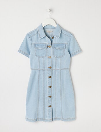 Switch Cargo Denim Short Sleeve Dress, Light Blue product photo