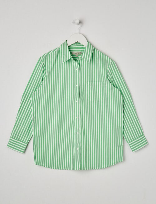 Switch Relaxed Cotton Stripe Shirt, Green product photo