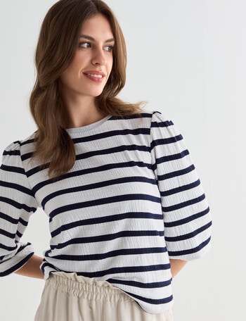 Whistle 3/4 Puff Sleeve Tee, Ivory & Midnight Stripe product photo