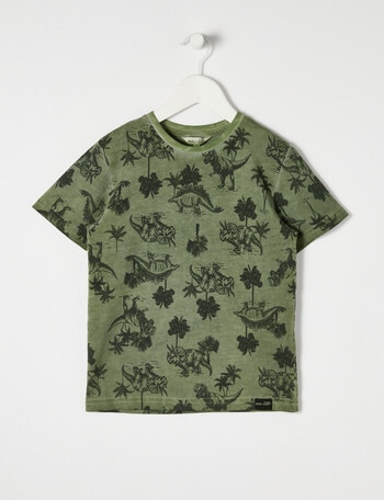 Mac & Ellie Jungle Dino Short Sleeve Tee, Faded Moss product photo