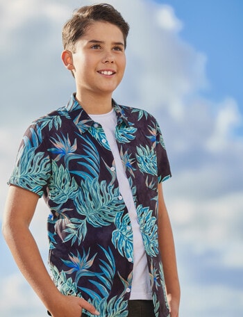 No Issue Leaf Tropic Short Sleeve Shirt, Teal product photo