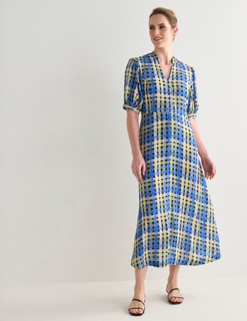 Jigsaw Check Fit and Flare Midi Dress, Blue product photo