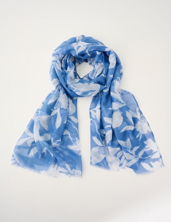 Boston + Bailey Floral Lightweight Stencil Scarf, White & Blue product photo