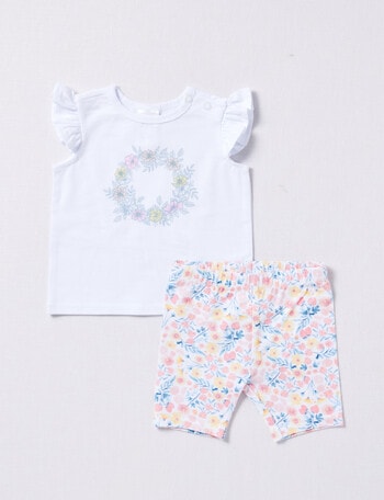 Teeny Weeny Flower Bike Shorts & Tee Set, 2-Piece, White product photo