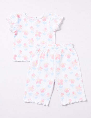 Teeny Weeny Textured Wide Leg Pants & Tee Set, 2-Piece, White product photo