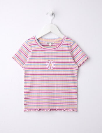 Mac & Ellie Stripe Yarn Dye Rib Short Sleeve Rib Tee, Pink product photo