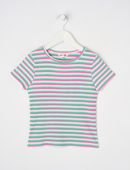 Mac & Ellie Yarn Dye Stripe Short Sleeve Rib Tee, White product photo View 03 L