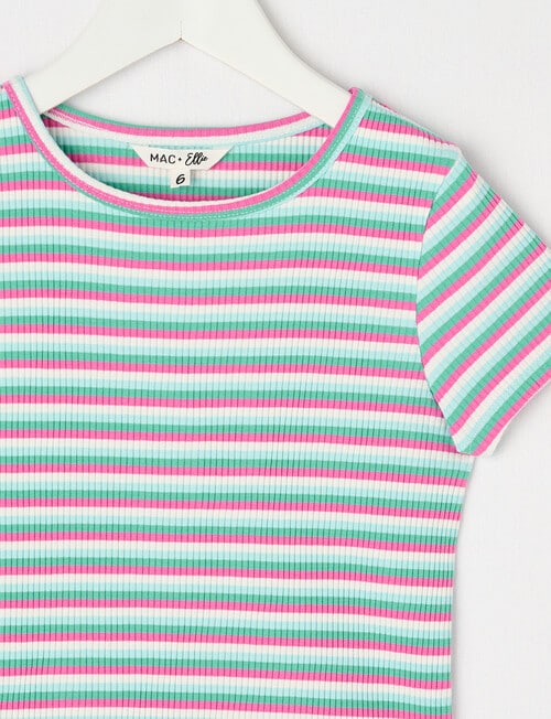 Mac & Ellie Yarn Dye Stripe Short Sleeve Rib Tee, White product photo View 04 L