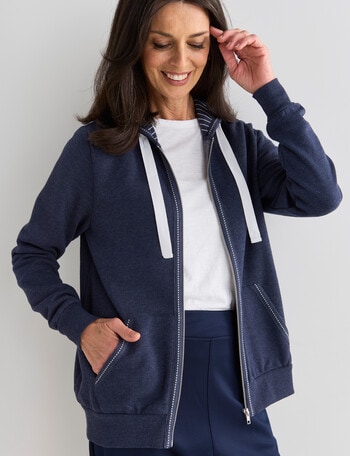 Ella J Zip Hoodie Sweatshirt, Washed Navy product photo