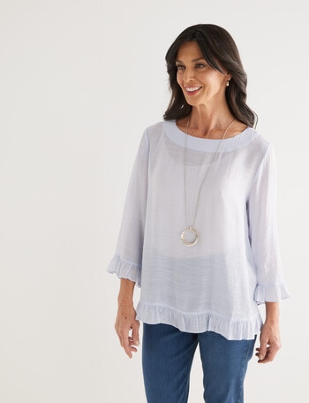 Ella J 3/4 Sleeve Ruffle Top, Pale Blue product photo