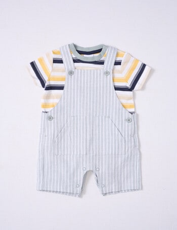 Teeny Weeny Stripe Linen Shortall & Tee, 2-Piece Set, Seafoam product photo