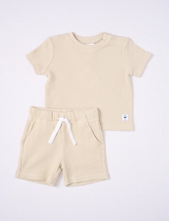 Teeny Weeny Waffle Tee & Shorts, 2-Piece Set, Parchment product photo