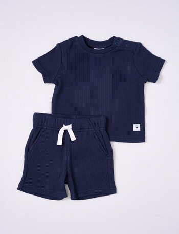 Teeny Weeny Waffle Tee & Shorts, 2-Piece Set, Navy product photo