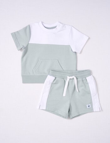 Teeny Weeny Terry Tee & Shorts, 2-Piece Set, White & Seafoam product photo