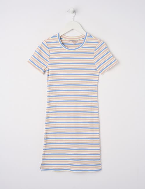 Switch Stripe Yarn Dye Rib Short Sleeve Dress, Natural & Blue product photo