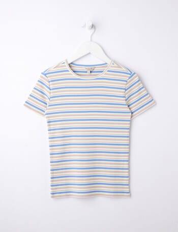 Switch Stripe Yarn Dye Rib Short Sleeve Tee, Natural & Blue product photo