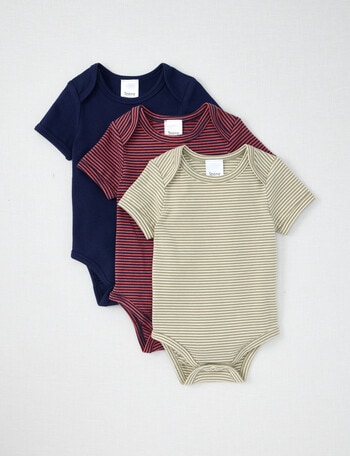 Teeny Weeny Stretch Cotton Short-Sleeve Bodysuit, 3-Piece Set, Navy, Stripe Red & Sand product photo