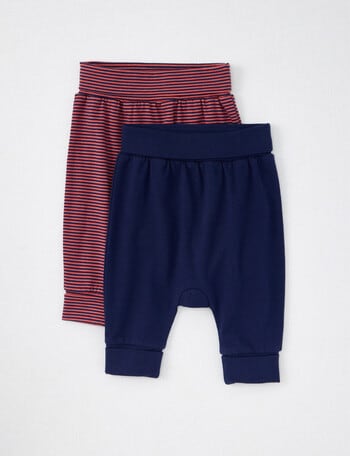 Teeny Weeny Stretch Cotton Pants, 2-Piece Set, Navy & Red Stripe product photo