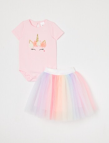 Teeny Weeny All Dressed Up Rainbow Dress Party Set, 2-Piece, Pink product photo