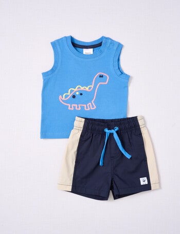 Teeny Weeny Dino Singlet & Woven Shorts, 2-Piece Set, Blue & Navy product photo